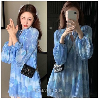 พร้อมส่ง เดรสแขนยาวผ้าพลีต สีมัดย้อมงานน่ารักมากคะ