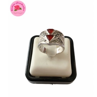 แหวนเงินแท้925 ประดับมาร์คาไซท์และออนิกซ์(Marcasite Ring with Red Agate)