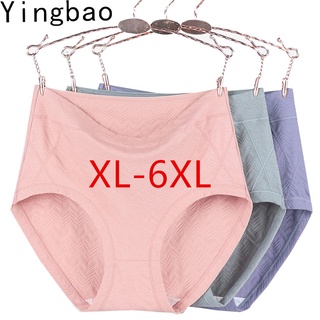 Yingbao XL-6XL กางเกงชั้นใน ผ้าฝ้ายแท้ เอวสูง ขนาดใหญ่ สีพื้น สําหรับผู้หญิง XXL 3XL 4XL 5XL