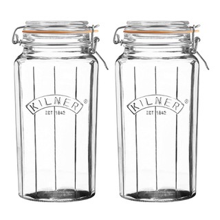 KILNER ขวดโหลแก้วถนอมอาหาร อเนกประสงค์ ฝาคลิปสแตนเลส คิลเนอร์ ฟาเซต คลิป ท๊อป ทรงเหลี่ยมฟาเซต 1.8 ลิตร ชุดละ 2 ชิ้น