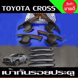 เบ้ามือเปิดประตู+ครอบมือจับประตู (รุ่นรองท๊อป) สีดำด้าน+โลโก้แดง Cross Toyota corolla Cross 2020 2021 2022 (AO)