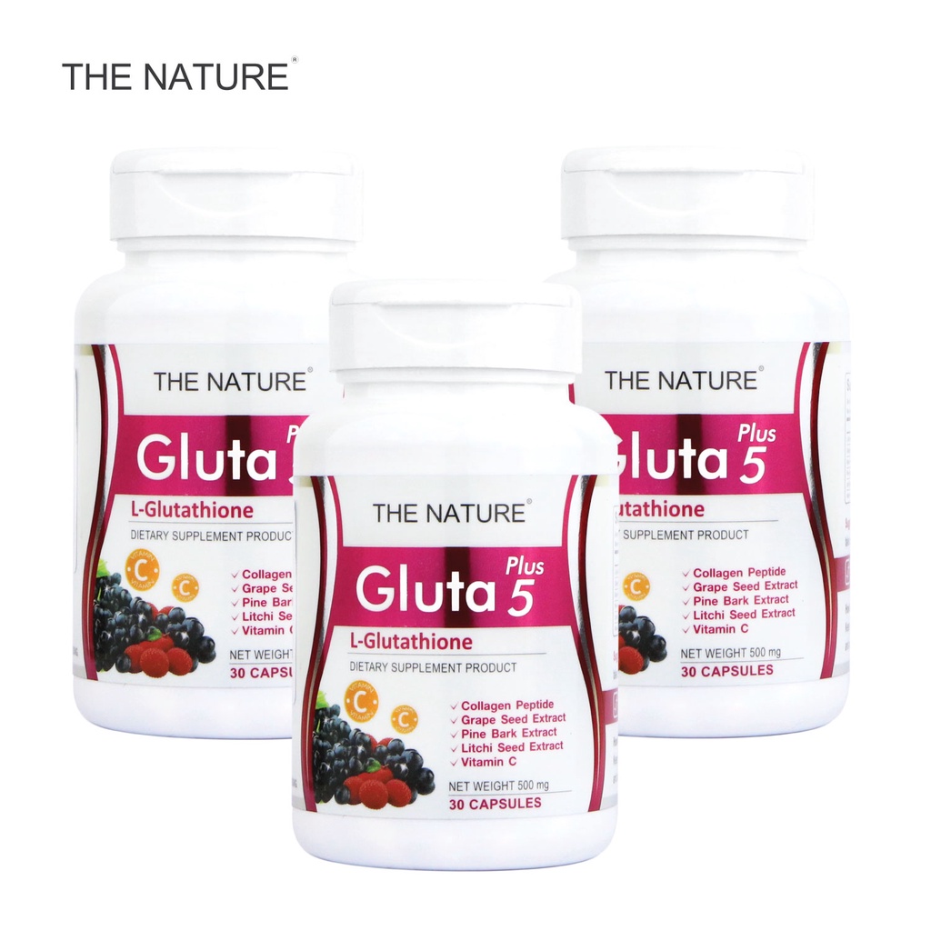 [แพ็ค 3 ขวด สุดคุ้ม] Gluta plus 5 กลูต้าพลัส 5 เกรฟซีด สารสกัดจากเปลือกสน THE NATURE เดอะเนเจอร์ Grape Seed