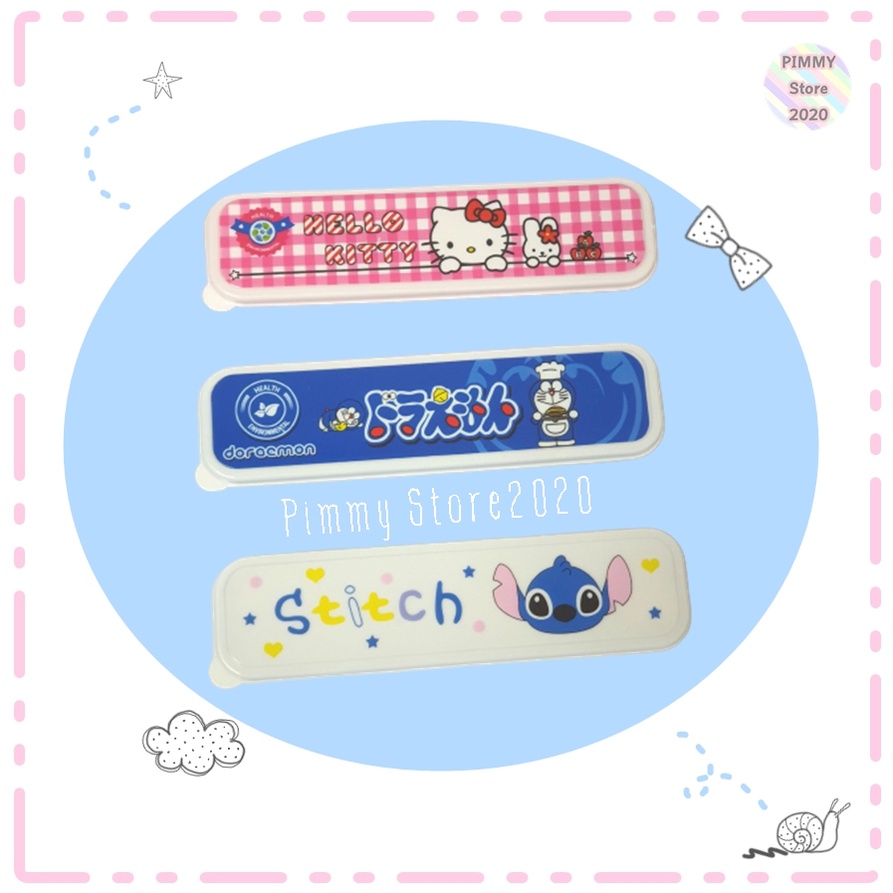 Pimmystore2020 ชุดช้อนส้อม ตะเกียบ ทำจากแสตนเลส ด้ามจับเซรามิก ลายการ์ตูนน่ารัก พร้อมกล่องสำหรับเก็บ พกพาสะดวก