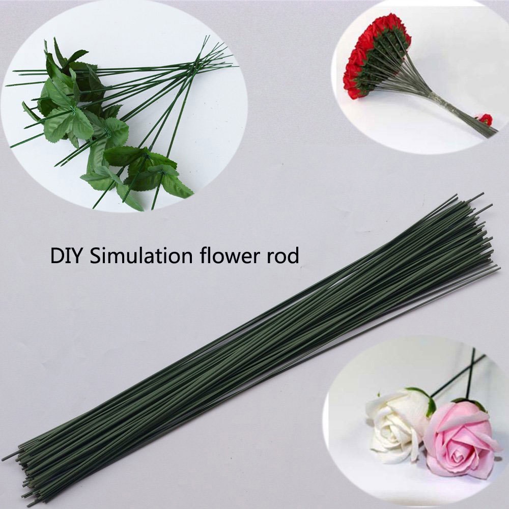 2 มม.40 ซม.ดอกไม้ Stem Wire Craft Dark สีเขียวสําหรับ Florist ดอกไม้ DIY วัสดุทําด้วยมือ