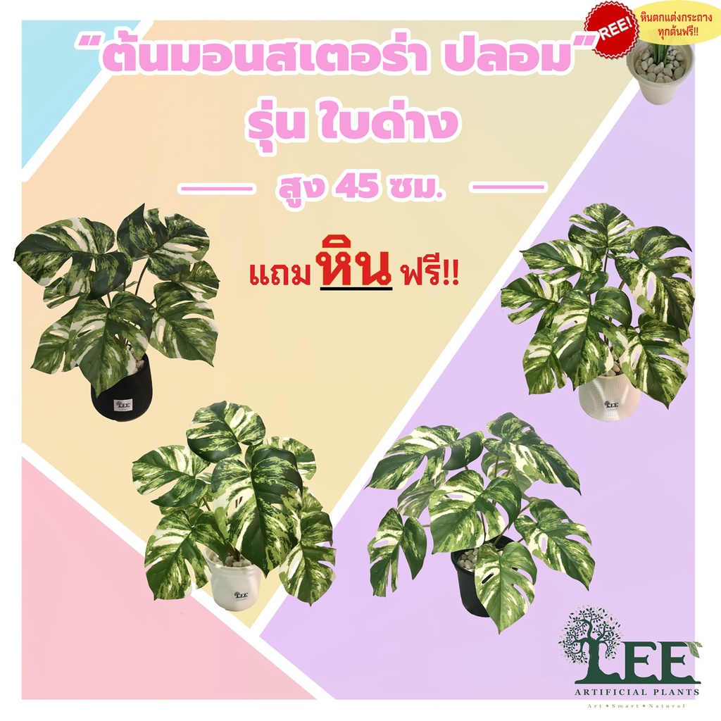 (มาใหม่ ใบด่าง ร้านแนะนำ!)( Minimal Style ) ต้นมอนสเตอร่าใบด่างปลอม สูง 40 ซม. #ต้นไม้ปลอมตกแต่งบ้าน Leeartplants (๘)
