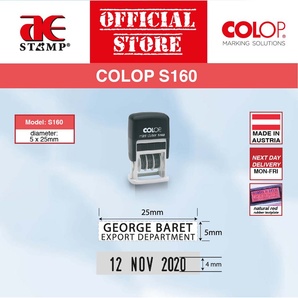 Custom COLOP S160 Dater Stamp (ข้อความ 2 เส้น + วันที่ปรับได้) Express Cop Company ตรายาง