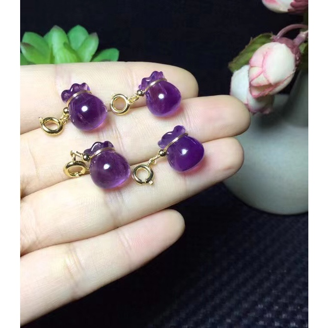 ธรรมชาติ Amethyst เงินกระเป๋าหยดขนาดเล็กแกะสลักชิ้นเครื่องประดับน่ารัก diy Lucky อุปกรณ์เสริม Simple All-Match ของขวัญ