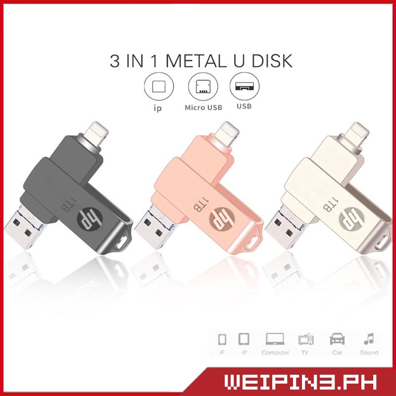HP 3.0 USB 1TB 32GB 3 in 1 OTG แฟลชไดรฟ์โลหะกันน้ําความเร็วสูง U Disk pendrive สําหรับ iphone6/7/8/X