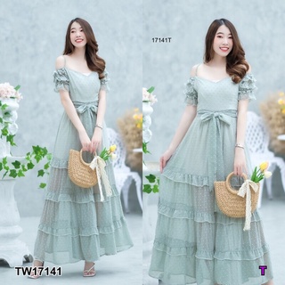 [พร้อมส่ง] 4สี ชุดเดรสยาว ชุดกระโปรงยาว ชุดเดรสออกงาน ชุดงานแต่ง เดรสงานแต่ง ชุดออกงาน ชุดไปงาน