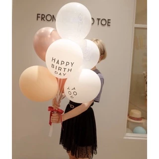 ☁️ ลูกโป่งยางสีขาว ลูกโป่งยางใส วันเกิด สกรีนลายมินิมอลขนาด 10-12นิ้ว(1คู่)