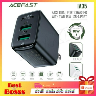 ACEFAST รุ่น A35 หัวชาร์จ 2ช่อง USB ปลั๊กชาร์จ อะแดปเตอร์ ชาร์จเร็ว Fast Charge Wall Charger A35 QC18W (2xUSB-A)