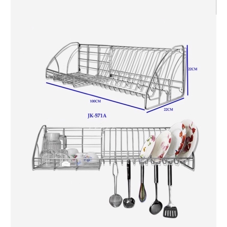 ชั้นคว่ำจานติดผนังสแตนเลส Jklass 100 ซม. (JK-571A)
