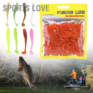 Sports Love อุปกรณ์เสริมเหยื่อตกปลาพลาสติกอ่อนนุ่มรูปหนอนตกปลา 5 ซม. 50 ชิ้น