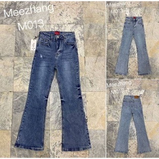 Meezhang Jeans รุ่น M013#กางเกงยีนส์ผ้ายืดทรงขาม้าสีเข้มงานผ้าเกรดดีฟอกสวยเก็บทรงแปะ