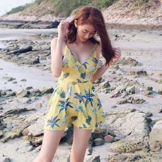 เดรสสั้น ลายสับปะรด พร้อมส่ง