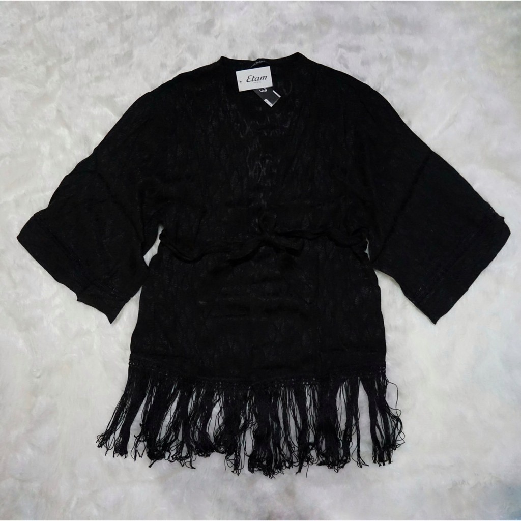 [SALE มือหนึ่ง] เสื้อคลุม Etam สายคาวาอี้ สีดำ ผ้าลายใบไม้