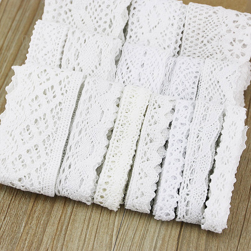 ผ้าฝ้ายเย็บปักถักร้อย ลายดอกไม้ สีขาว แฮนด์เมด DIY (5 เมตร / ม้วน)