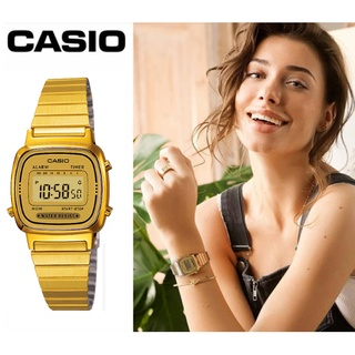 นาฬิกา Casio รุ่น LA670WGA-9D นาฬิกาข้อมือผู้หญิง สายสเตนเลสสีทอง หน้าปัดทอง ของแท้100% ประกันศูนย์ CMG 1 ปี