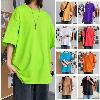 【IF】Summer solid short sleeve T-shirt round neck loose top cotton candy color cotton top casual trend large half sleeve