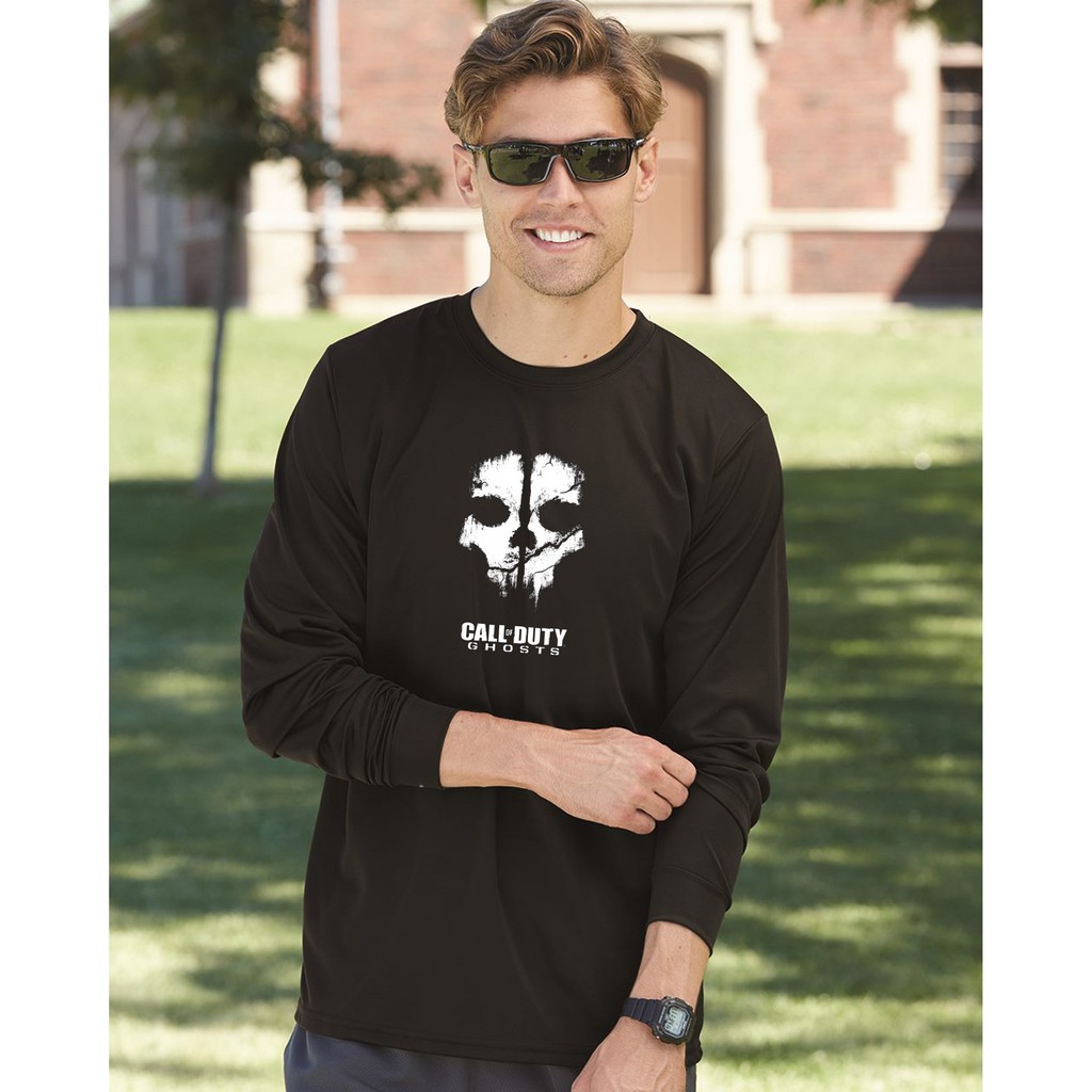 Hitam เสื้อยืดแขนยาวสีดําแขนยาว call of duty ghost