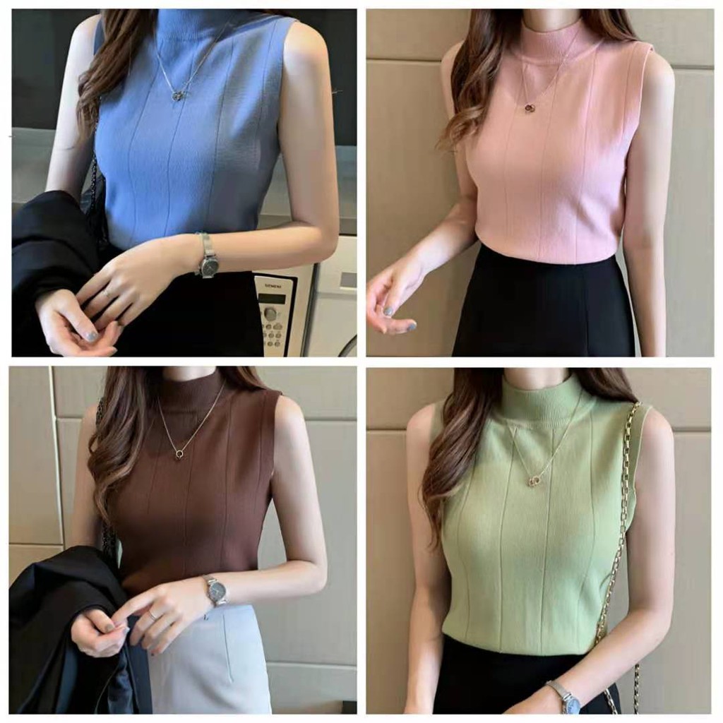 เสื้อผ้าแฟชั่นผู้หญิง เสื้อแขนกุดไหมพรมผ้ายืด ผ้านิ่มใส่สบาย คุณภาพดี ตัดเย็บดี