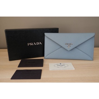 Prada Light Blue Saffiano Envelope Wallet