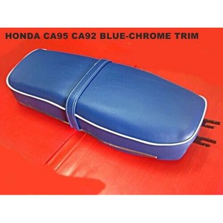 HONDA CA95 C95 C92 CA92 DOUBLE SEAT COMPLETE "BLUE CHROME TRIM" // เบาะรถมอเตอรืไซค์ หนังพีวีซี สีน้ำเงิน ขอบเงิน