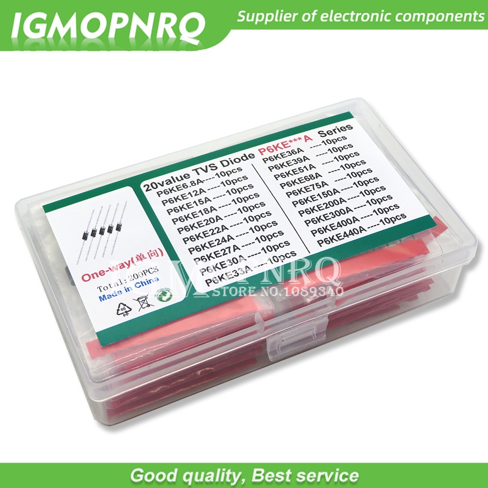20 ค่า*10 ชิ้น = 200 ชิ้น TVS ชุดทรานซิสเตอร์ P6KE6.8A/CA 12/15/18/20/22/24/27/30/33/36/39/51/68/75/