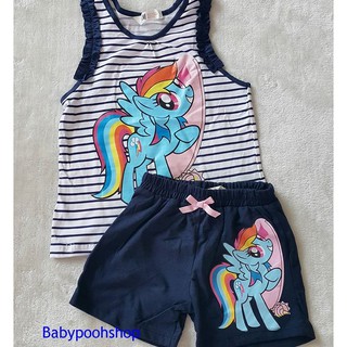 เสื้อกล้ามลายขวาง+กางเกงขาสั้น ลายม้าโพนี (งานป้ายผิด) size : 6-10y