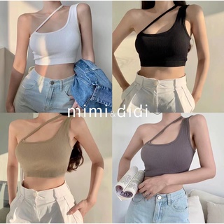 mimi&amp;didi✨พร้อมส่ง✨เสื้อครอป ครอป เสื้อเด้งดึ๋ง เสื้อกล้าวสาย สายเดี่ยว ใส่สบายแมทช์ง่ายสุดๆ เกาหลีมาก มี4สี 81038