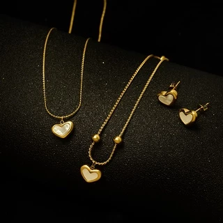 Vnox Ins Shell Heart Pendant Necklace,18K Gold Tone Adjustable Chain Link for Women Girls