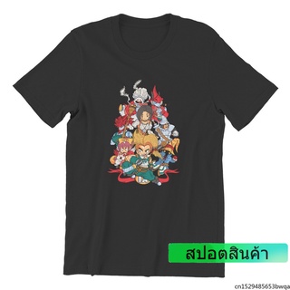 ROUND คอลูกเรือแฟชั่น เสื้อยืดผู้ชายพิมพ์ลายการ์ตูนน่ารักสีดําแฟนตาซี Quest Ix-4XL