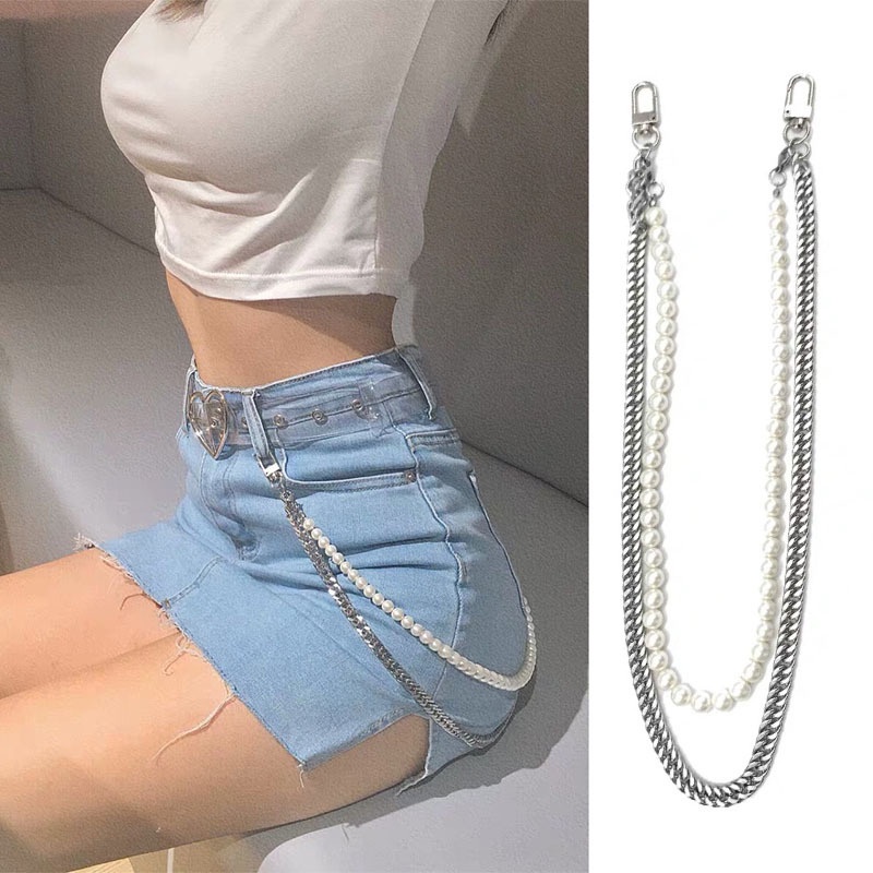 สายโซ่โลหะแขวนกางเกงยีนส์เอวสูงสไตล์พังก์เซ็กซี่สําหรับผู้ชายและผู้หญิง