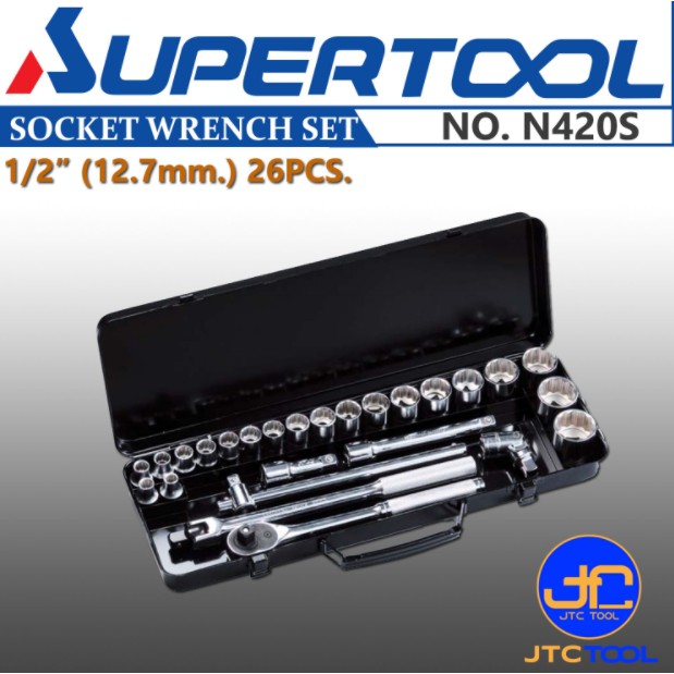 Supertool ประแจบล็อกรู 1/2"(12.7mm) - Socket Wrench Set Square Drive 1/2"(12.7mm) No.N420S (26Q'ty.)