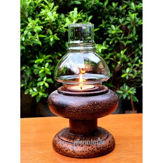 เชิงเทียนไม้ตาล ตะเกียงโบราณไม้ตาล-ทรงโดนัท Tealight candle Holder with Glass คุณภาพดีเยี่ยมสุดคุ้มค่าคุ้มราคา