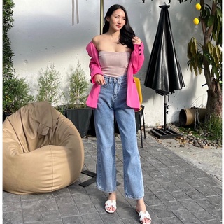 Saturday Jeans กางเกงยีนส์เอวสูง ทรงกระบอก เนื้อนิ่มมาก - Herhis.bkk