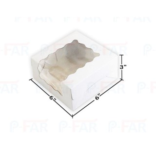 กล่องเค้ก 0.5 ปอนด์ ขนาด 6x6x3 นิ้ว เจาะข้าง (50 ใบ) INH109
