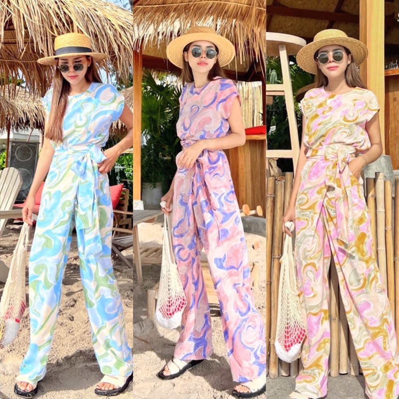 Renita ชุดเซ็ต 2 ชิ้น เสื้อแขนกุดคอกลม อก 40 Chill Chill Style By Rawii กางเกงขายาว ผูกเอว เอว 30