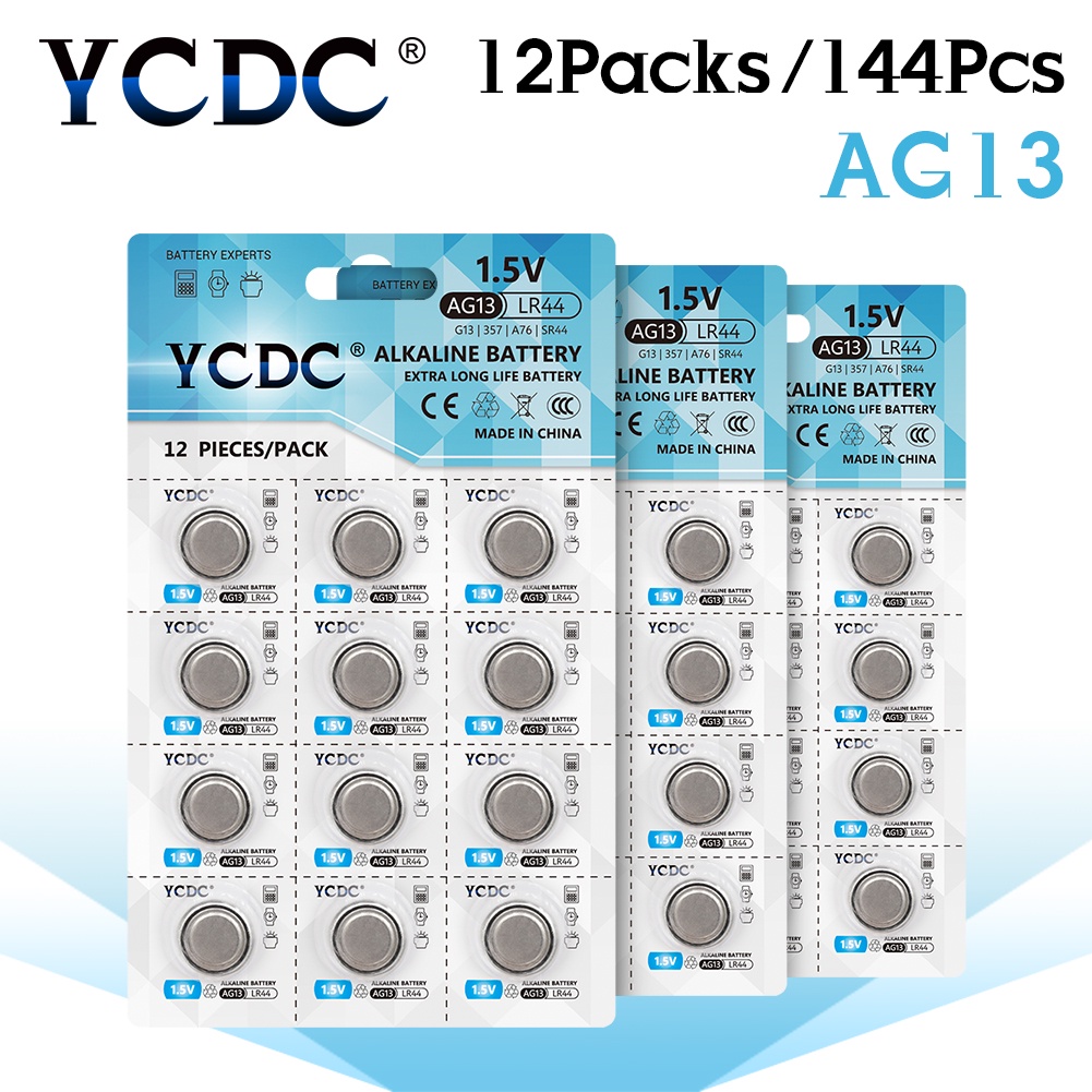 YCDC Button Battery 144Pcs 1.5V AG13 LR44 LR 44 Button Coin Batteries R44 SR1154 LR1154 A76 D303 G13