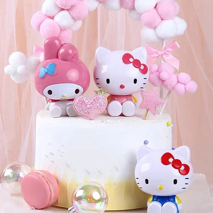 ขนาดใหญ่ Hello Kitty วันเกิดเค้ก Topper เด็กผู้หญิงเค้กวันเกิดตกแต่งการ์ตูนเจ้าหญิงชุดตกแต่งเค้ก