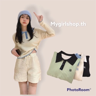 MYGIRLSHOP.TH👑👑เสื้อไหมพรมสีพื้นเรียบหรูตัดสี🇰🇷🇰🇷50037