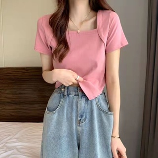 T shirt for woman Women Top T-shirt square neck T-shirt Korean style short sleeve plain short casual shirt