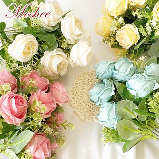 9 Heads 1 Bouquet Artificial Silk Lotus Rose Flowers Bride Flower For Wedding Party Home Decoration