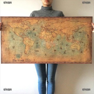 [qingyu The old World Map โปสเตอร์กระดาษ สไตล์วินเทจ ขนาดใหญ่ 100ซม.x51ซม. สําหรับตกแต่งบ้าน