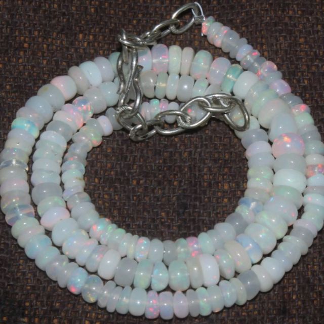 สร้อยคอโอปอลแท้ 16" (Natural white opal beads necklace)