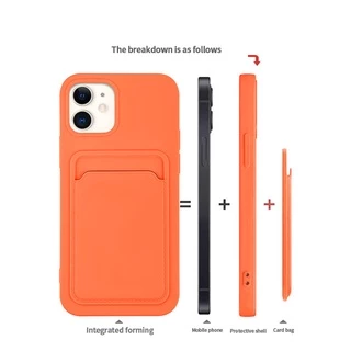 เคสโทรศัพท์มือถือ ซิลิโคน กันกระแทก พร้อมช่องใส่บัตร สีพื้น สําหรับ iPhone 13 pro 12 pro max xs max 11 pro max xr x xs 7 8 plus