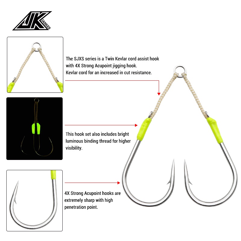 JK Fishing SJXTA Kevlar Twin Assist Hook Set