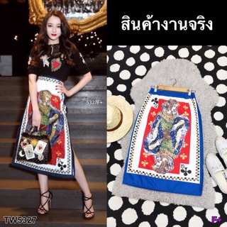 TwinsShopVip💗พร้อมส่ง TW5327 	กระโปรงพิมพ์ลายไพ่ card print skirt