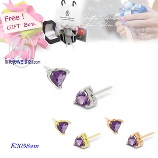 Finejewelthai-ต่างหู-ต่างหูอะเมทิสต์-อะเมทิสต์-ต่างหูพลอย-พลอยแท้-พลอยประจำเดือนเกิด-Amethyst-Silver-Earring-E3058am