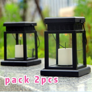 ไฟโซล่าเซลล์ Pack 2pcs (ตะเกียง) โคมรูปทรงตะเกียง แสงเทียนพลังงานแสงอาทิต ไฟโซลาไฟอัจฉริยะไฟไร้สาย ไฟโซล่าเซลติดผนัง LED